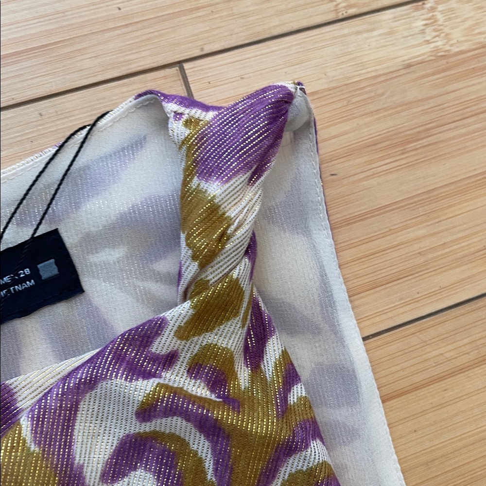 Zara Women Purple and Gold Midi Dress Half Lined Cut Out Waist Med NWT Metallic - Picture 11 of 16